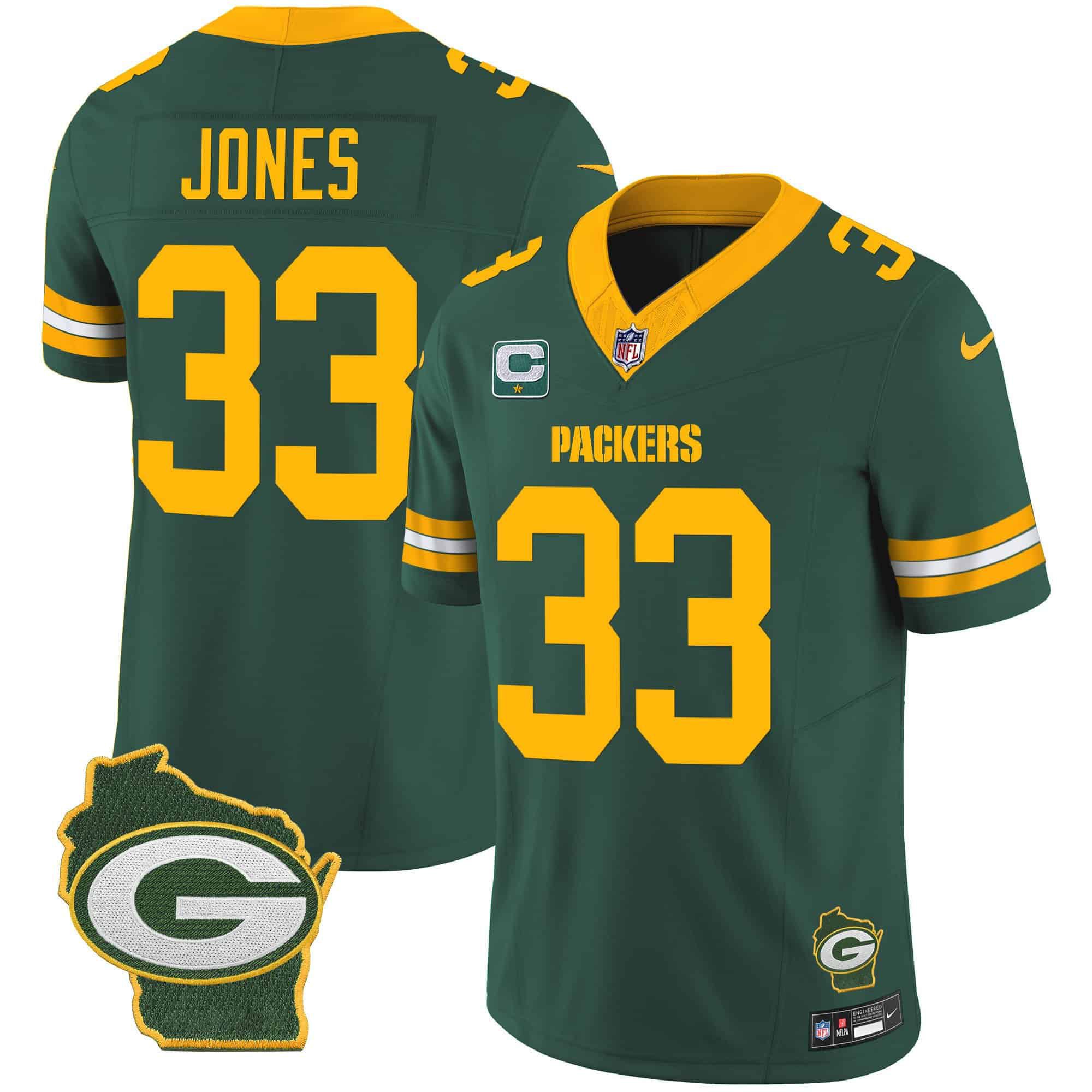 Men Green Bay Packers #33 Jones Green 2024 Nike Home Patch Vapor NFL Jersey style 1